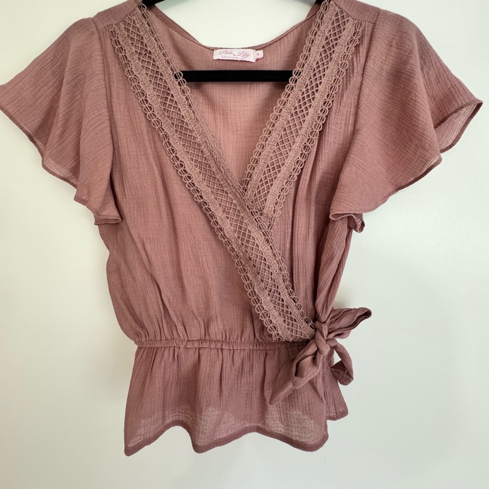 Pink Lily Wrap Blouse - Small